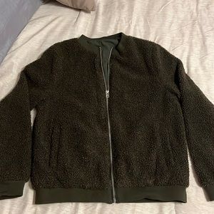 Plush army green motto jacket